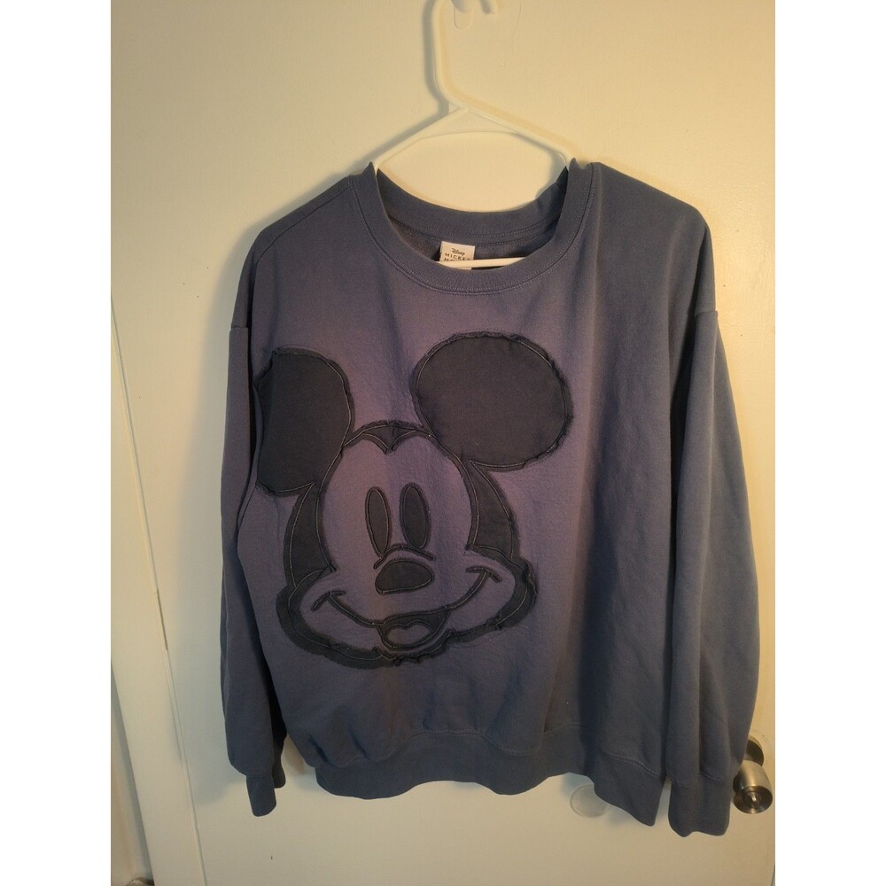 Disney Mickey Mouse Sweatshirt XXL Mens Womens Blue Raw Edge Applique Pullover